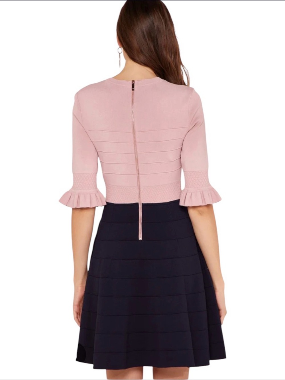 Ted Baker Dyana Skater Dress In Pink And Navy - Picture 2 of 8